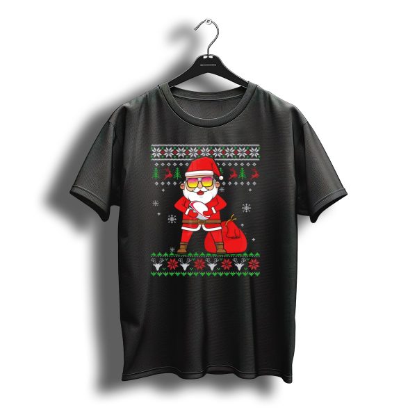 Rugby Ugly Christmas Santa Claus With Sunglasses Snowflakes Reindeer T Shirt t shirt 1