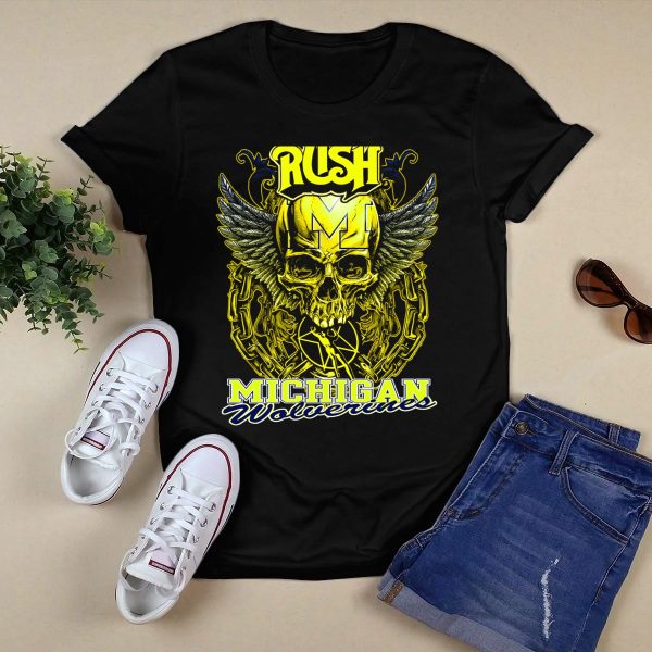 Rush Michigan Wolverines Skull Wings Chain T Shirt Black 1