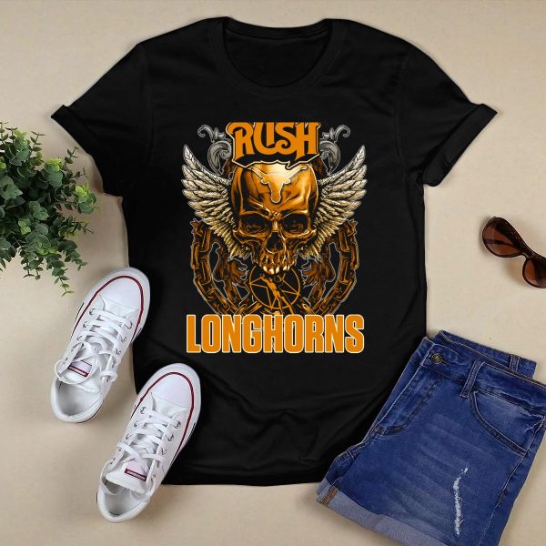 Rush Texas Longhorns Skull Wings Chains T Shirt Style 1 Black 1