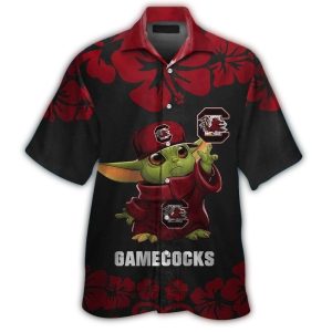 Baby Yoda With South Carolina Gamecocks Floral Flower Hawaiian Shirt
