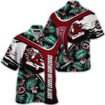 Personalized South Carolina Gamecocks Floral Leafs Green Hawaiian Shirt