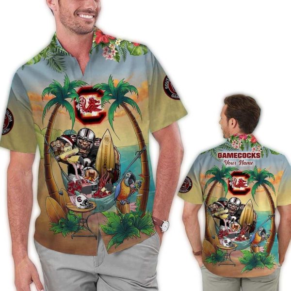SC gamecocks flamingo parrot tropical hawaiian shirt custom name 4013 3sep6