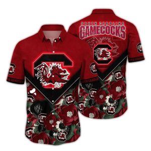 South Carolina Gamecocks Big Logo And Flower Blossom Hawaiian Shirt