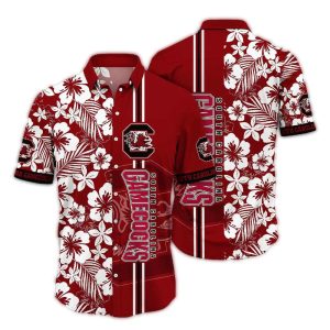 South Carolina Gamecocks Flower White Stripe Hawaiian Shirt