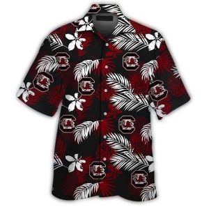 South Carolina Gamecocks Floral Leafs Pattern White And Red Hawaiian Shirt