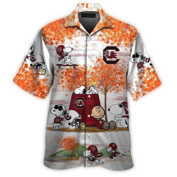 SC gamecocks snoopy autumn short sleeve button up tropical hawaiian shirt 7592 2b3ji