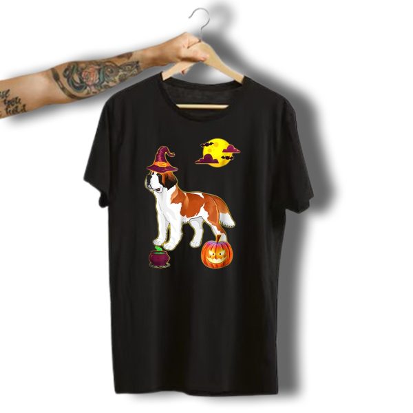 Saint Bernard Halloween Witch Hat Cauldron Pumpkin Moon T Shirt t shirt 1