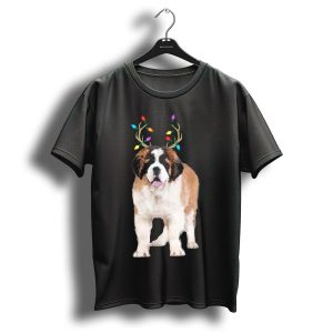 Saint Bernard Reindeer Christmas Lights Dog T-Shirt