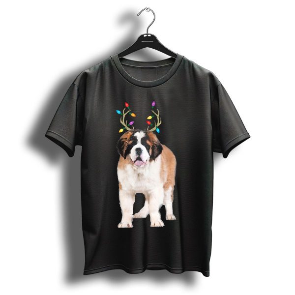 Saint Bernard Reindeer Christmas Lights Dog T Shirt 1 t shirt 1