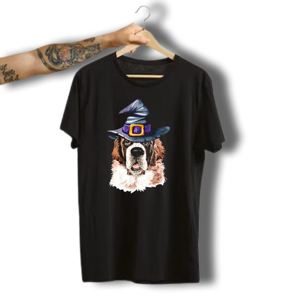 Saint Bernard Witch Hat Halloween Dog Lovers T Shirt 1 t shirt 1