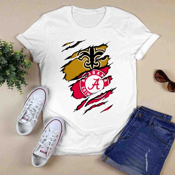 Saints Alabama Crimson Tide Fleur De Lis Claw Marks T Shirt Style 1 0