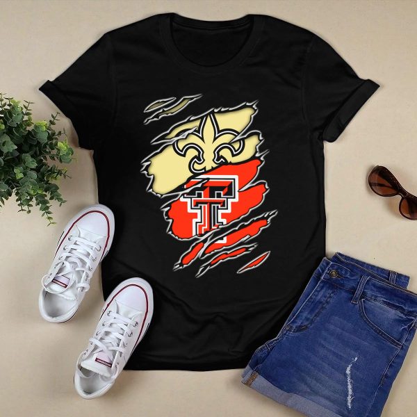 Saints Fleur de Lis Texas Tech Double T Combo T Shirt Black 1
