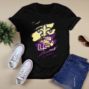Saints Fleur De Lis And Lsu Tigers Logo Fusion T-Shirt