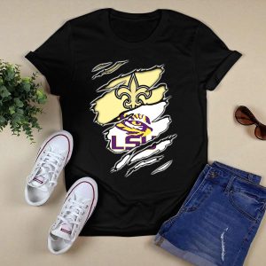 Saints Fleur De Lis And Lsu Tiger Eye Logo Fusion T-Shirt