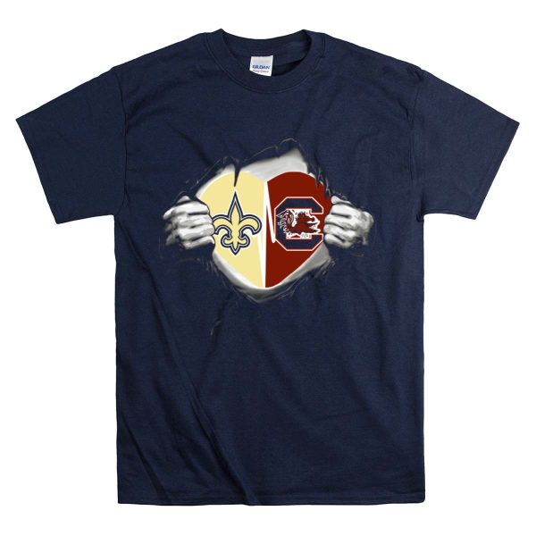Saints Gamecocks Heart Hands Logo Passion T Shirt 1 Navy