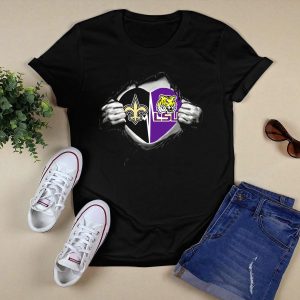 Saints And Lsu Heart Logo Design With Fleur De Lis And Tiger Emblem T-Shirt