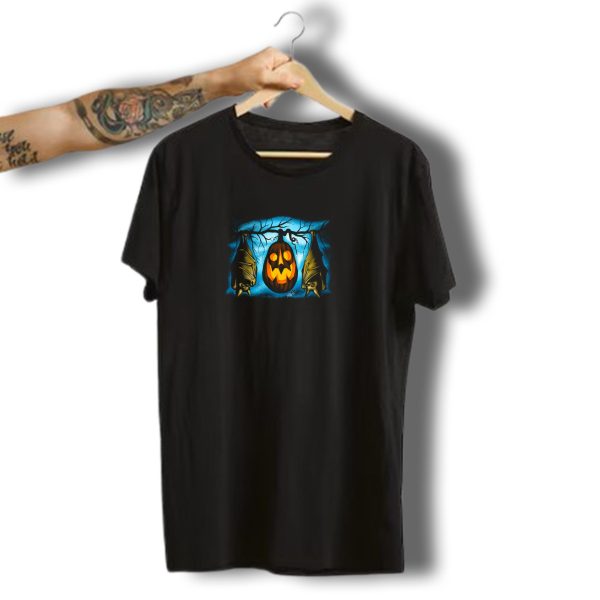 Samhain Salutations Halloween Pumpkin And Hanging Bats Spooky Night T Shirt t shirt 1