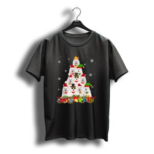 Samoyed Christmas Tree With Santa Hats Snowflakes And Presents T-Shirt