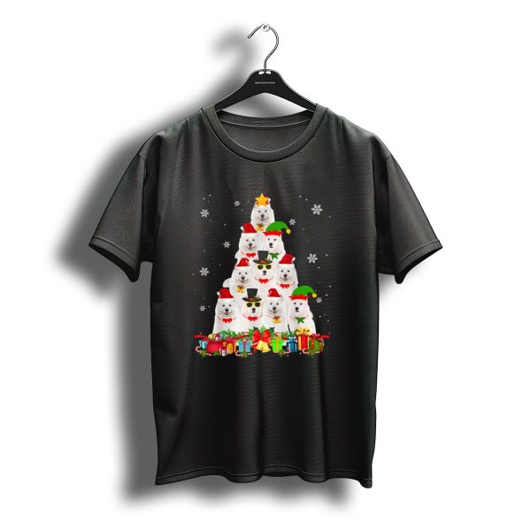 Samoyed Christmas Tree With Santa Hats Snowflakes And Presents T Shirt t shirt 1