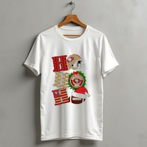 San Francisco 49Ers Ho Ho Ho Merry Christmas Football Helmet Wreath Santa Hat T Shirt
