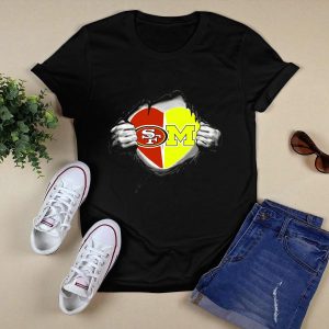 San Francisco 49Ers Michigan Wolverines Heart Loyalty Fusion T-Shirt