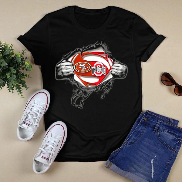 San Francisco 49ers Ohio State Buckeyes Superman Logo Mashup T Shirt Black 1