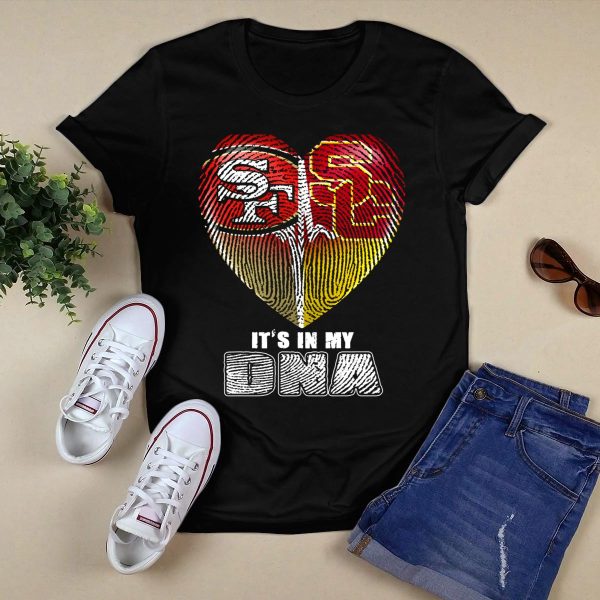 San Francisco 49ers USC Trojans Heart DNA Fingerprint Fan Pride T Shirt 1 1