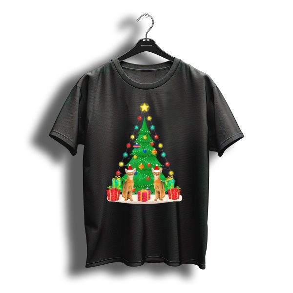 Santa Abyssinian Cats With Gifts Under Christmas Tree T Shirt t shirt 1
