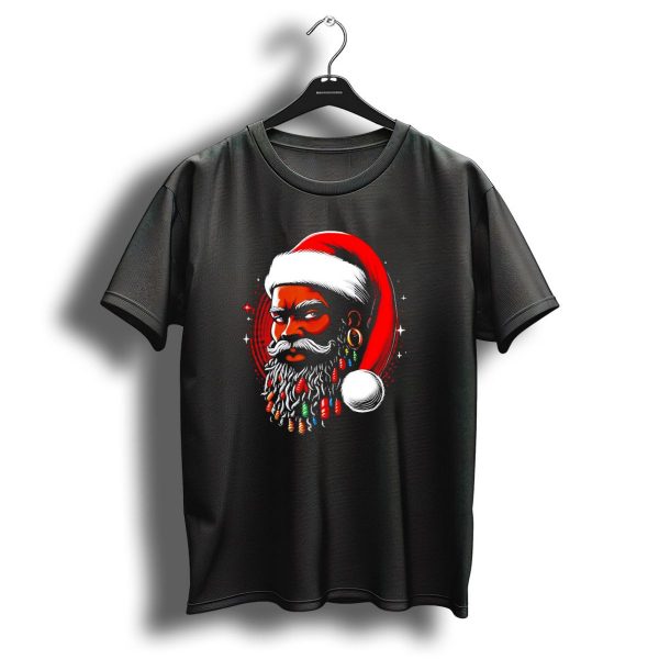 Santa African Christmas Festive Lights Beard Santa Hat T Shirt 1 t shirt 1