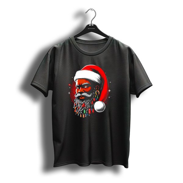 Santa African Christmas Festive Lights Beard Santa Hat T Shirt t shirt 1