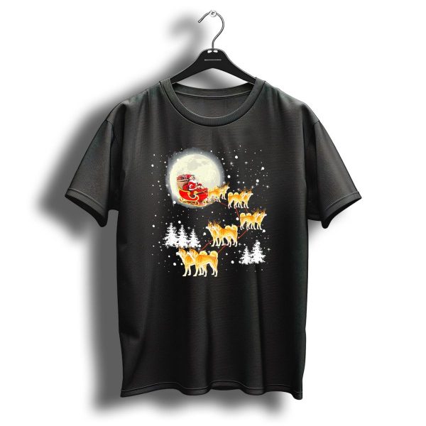 Santa Akita Inu Reindeer Sleigh Christmas Lights Snow Moon T Shirt 1 t shirt 1