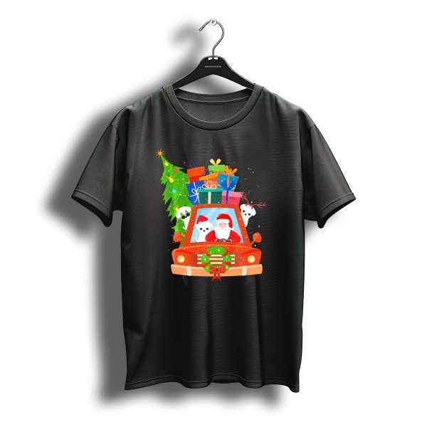 Santa And Maltese With Gifts Driving Christmas Red Truck T Shirt t shirt 1