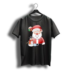 Santa And Snowman With Christmas Bells Holiday Scene T-Shirt