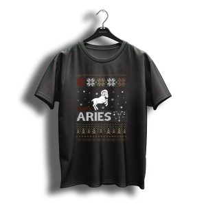 Santa Aries Christmas Snowflakes And Trees T-Shirt