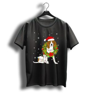 Santa Beagle With Christmas Lights And Wreath Snowflakes T Shirt