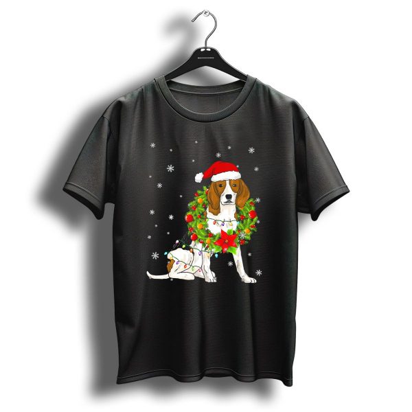 Santa Beagle With Christmas Lights And Wreath Snowflakes T Shirt 1 t shirt 1