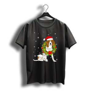 Santa Beagle With Christmas Lights And Wreath Snowflakes T-Shirt