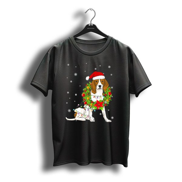 Santa Beagle With Christmas Lights And Wreath Snowflakes T Shirt t shirt 1