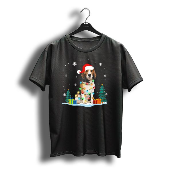 Santa Beagle Wrapped In Christmas Lights With Gifts And Trees T Shirt t shirt 1