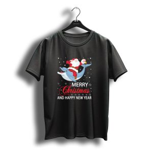 Santa Bell Ride Dolphin Merry Christmas And Happy New Year T-Shirt