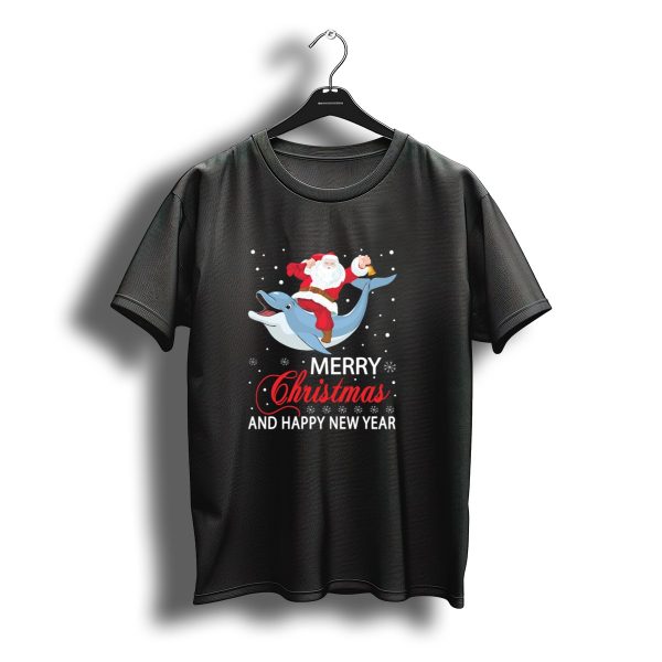 Santa Bell Ride Dolphin Merry Christmas And Happy New Year T Shirt t shirt 1