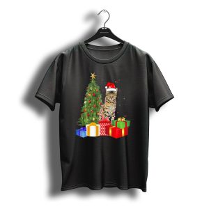 Santa Bengal Cat With Christmas Tree Lights And Gifts T-Shirt