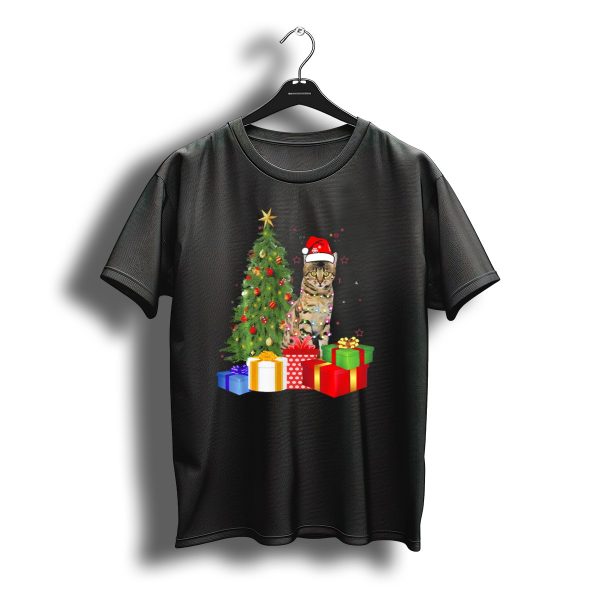 Santa Bengal Cat With Christmas Tree Lights And Gifts T Shirt t shirt 1