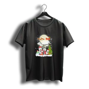Santa Bichon Frise Christmas Scene With Snowman And Christmas Tree T-Shirt