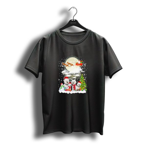 Santa Bichon Frise Christmas Scene With Snowman And Christmas Tree T Shirt t shirt 1