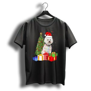 Santa Bichon Frise Christmas Tree With Presents And Lights T Shirt