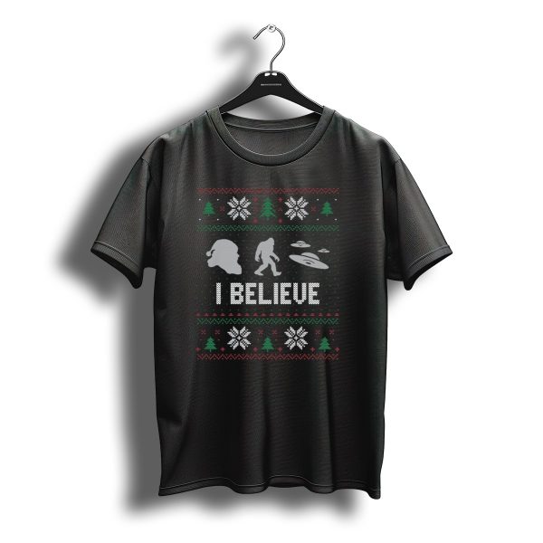 Santa Bigfoot Ufo Alien I Believe Christmas T Shirt t shirt 1