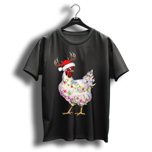 Santa Chicken Reindeer With Christmas Lights And Antlers T Shirt 1 t shirt 1