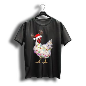 Santa Chicken Reindeer With Christmas Lights And Antlers T-Shirt