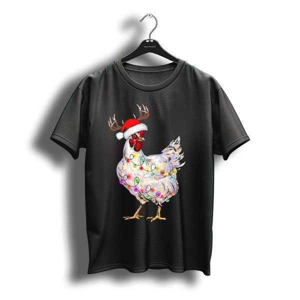 Santa Chicken Reindeer With Christmas Lights And Antlers T Shirt t shirt 1